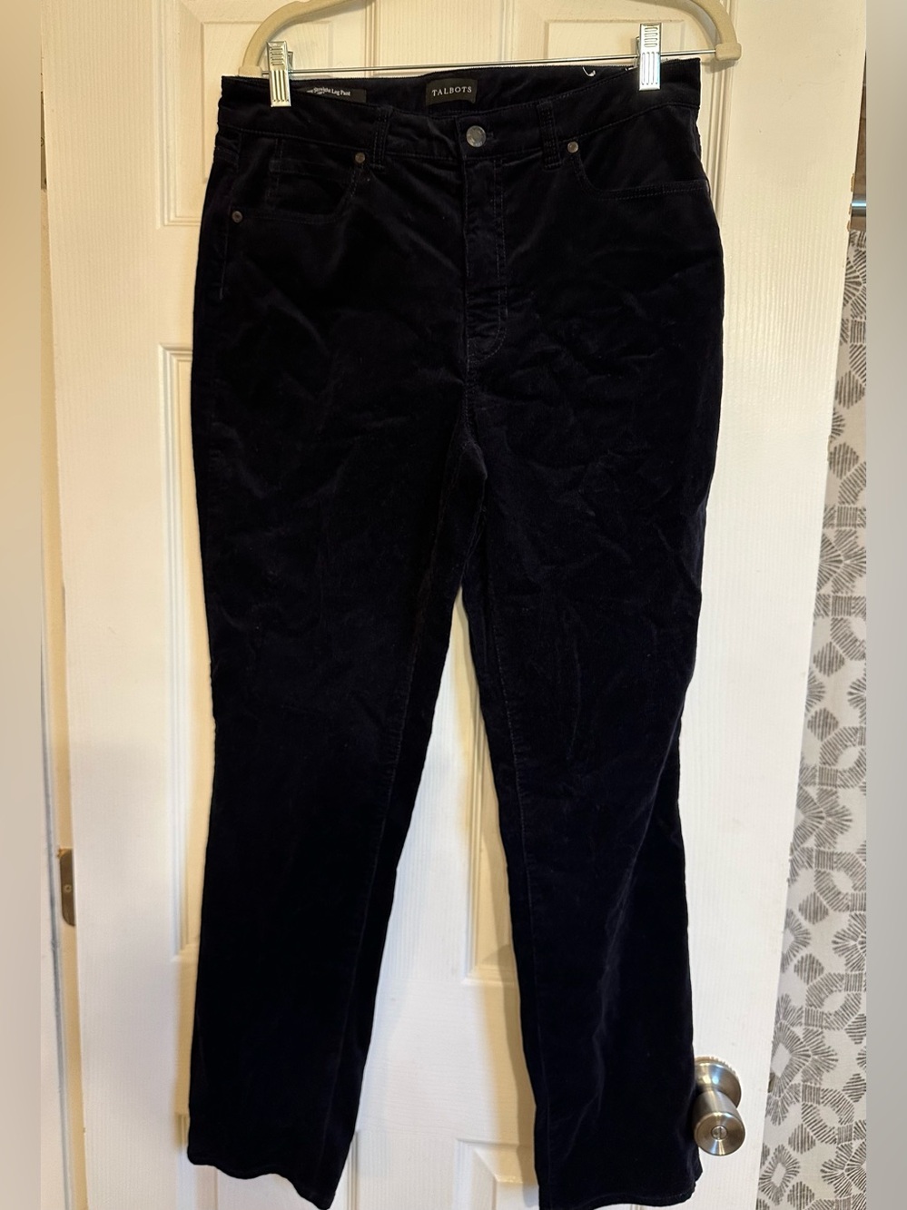 Talbots Navy Corduroy Straight Leg Curvy Pants Stretch 8 Office Preppy Classic